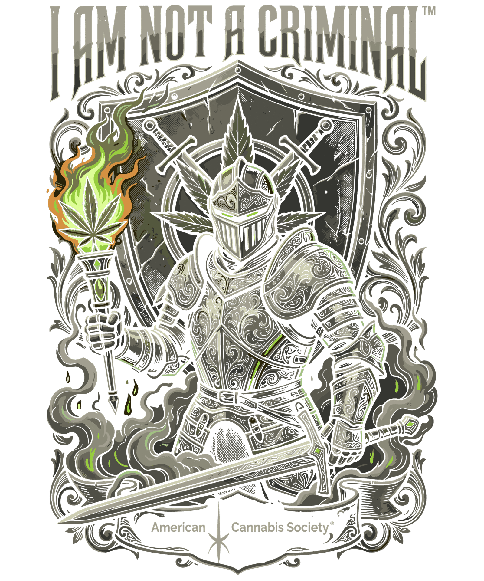I Am Not A Criminal cannabis knight artwork representing legal THC and hemp from GreenRX near Reedsburg on HWY 12 in Sauk City