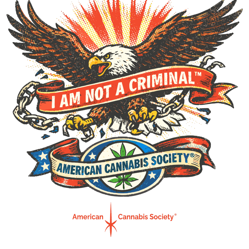 American Cannabis Society I Am Not A Criminal eagle artwork representing cannabis freedom, featured by the GreenRX™ affiliate network